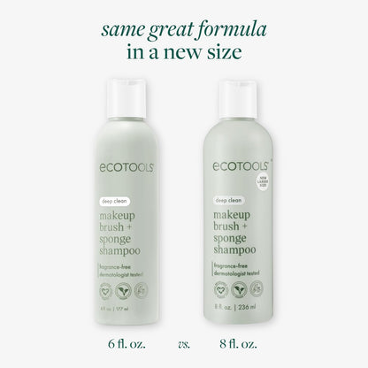 EcoTools Cleanser Shampoo for Makeup Brush/Sponge/Puffs, Remove Makeup & Impurities, Fragrance-Free, No Harsh Chemicals, Vegan & Cruelty-Free, 6 fl.oz./177 ml, 1 Count
