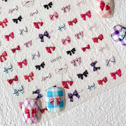 Cute Bow Nail Stickers Multicolor Bowtie Nail Decals Bow Stickers for Nails 3D Self Adhesive Nail Art Supplies & Decorations for Women Girls,1 Sheet DIY Manicure Decor
