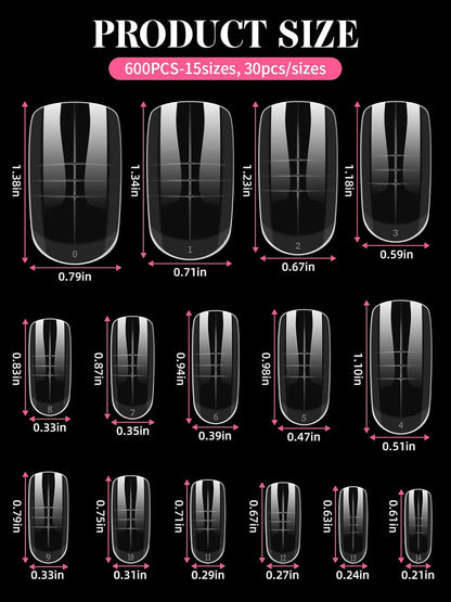 EBANKU Toe Dual Forms for Poly Gel, 150PCS French Nail Forms for Toes, Clear Poly Gel Toenails Molds for DIY Pedi Toenail Extension Kit for Salon-Quality Manicures at Home, 15 Sizes