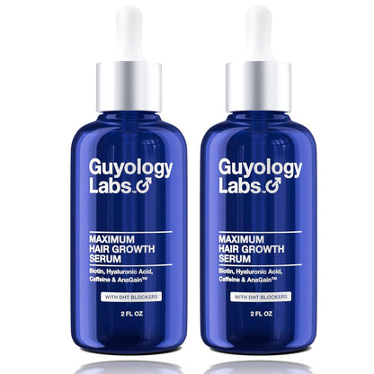 2 x Biotin Hair Growth Serum for Men, Women & All Types of Hair - DHT Blocker & Scalp Serum - Biotin and Hyaluronic Acid - Anti Thinning Hair - Hair Regrowth - Made in USA - Guyology Labs