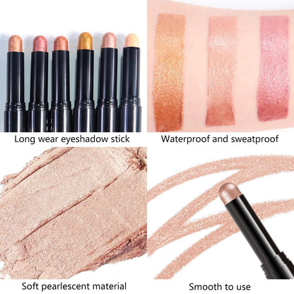 Champagne Shimmer Cream Eye Shadow Stick Makeup for Women, Champagne Shimmer Matte Eye Shadow Brightener Stick for Eyes, Waterproof Eyeshadow Pencil Applicator Blendable for Eye Highlight 04