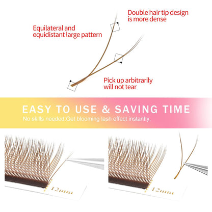YY Lash Extensions Brown Eyelash Extensions Y Shape 0.07mm Thickness C Curl Mix 8-15mm Premade Fans Lashes Easy Fan Volume Lashes Individual Lashes(Brown-YY-0.07-C,8-15mm)