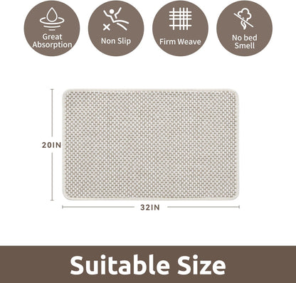 AMOAMI Chenille Bath Mat Super Absorbent Bathroom Mat Quick Dry Bath Mats for Bathroom Rubber Backed Bathroom Rugs Non Slip Washable Fit Under Door, Front of Bathtub, Sink, Beige&White 20"x32"