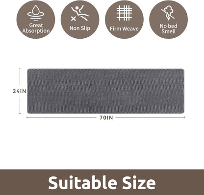 AMOAMI Chenille Bath Mat Super Absorbent Bathroom Mat Quick Dry Low Pile Bath Mats for Bathroom Washable Rubber Backed Bathroom Runners Fit Under Door, Front of Bathtub, Darkgrey&LIGHTGREY 24"x70"