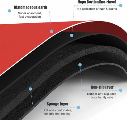 Diatomaceous Earth Bath mat Bathroom Rugs Super Absorbent Quick Dry Non Slip Bath Mat Thin Bathroom Floor Mats Fit Under Door-Shower Rug for in Front of Bathtub Shower, Red, 19.6"x31.5"