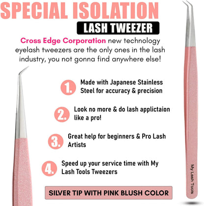 Isolation Lash Tweezers for Eyelash Extensions – 14cm Curved Tweezer, Japanese Stainless Steel, Best for Individual Isolation & Classic Lashes, Eyelash Twisers (Blush Pink)