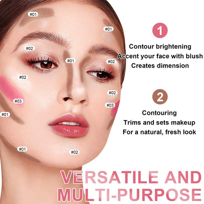 6 Colors Cream Contour Stick Makeup Kit, Shades with Highlighter, Blush and Double-End Bronzer Contour Stick for Sculpt the Cheeks, Long Lasting, Waterproof, Matte & Dewy Finish(SET A)