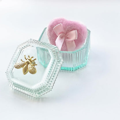 Body Powder Puff and Container - Glass Dusting Powder Container with Soft Puffs Vintage Powder Puff Case for Women & Girls (3.15x3.15x2.56 H IN) - GRB015-Light Green