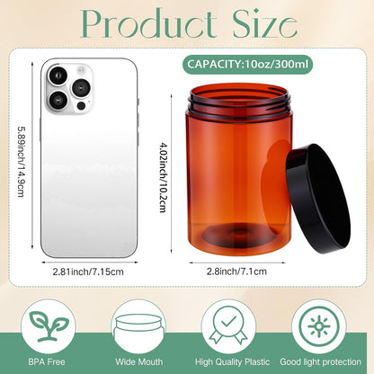 SATINIOR 24 Pieces Empty Clear Plastic Jars with Lids Round Storage Containers Wide Mouth for Beauty Product Cosmetic Cream Lotion Liquid Butter Craft and Food(Amber Lid,10 oz)