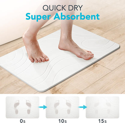 Stone Bath Mat for Bathroom, Quick Dry Diatomaceous Earth Stone Drying Bath Mat, Magic Non Slip Bathroom Shower Floor Mat Modernized Water Absorbing Diatomite White