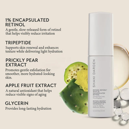 SHANI DARDEN SKIN CARE Retinol Reform with 1% Encapsulated Retinol Serum for Face & Neck, Gentle Slow-Release Retinol Face Serum with Tripeptide for Wrinkles, Fine Lines & Uneven Tone, 0.3 fl oz