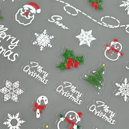 5D Embossed Christmas Nail Stickers Self Adhesive Christmas Nail Art Stickers Snowman Snowflake Nail Decals Winter Nail Design Santa Claus Nails Supplies for Women Girls 2 Sheets