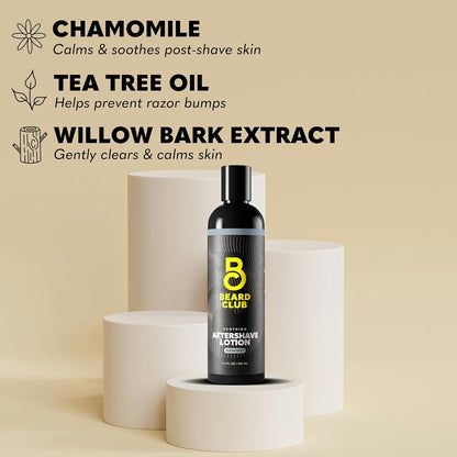 The Beard Club Aftershave for Men – Soothing After Shave Lotion for Men with Chamomile, Tea Tree Oil & Willow Bark – Post Shave Balm Calms Irritation, Prevents Razor Burn & Bumps - 3.4 Fl Oz - 3 Pack