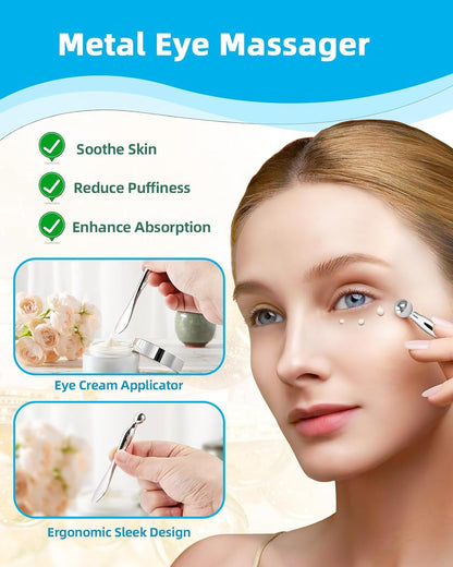 Under Eye Patches Silicone - 2 Pairs Reusable Eye Patches, Eye Wrinkle Patches, Reusable Under Eye Mask, Plump Fine Lines & Wrinkles, with Metal Eye Cream Applicator, Tin Case, Blue