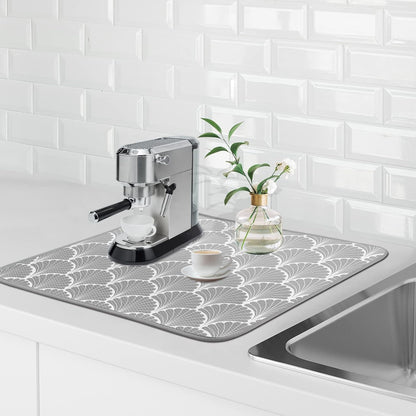 SHIYUE Dish Drying Mat for Kitchen Counter Super Absorbent Spring Kitchen Decor Microfiber Drying Matainers Rack Fast Pad Dish Drainer Mats(Grey Shell Geometric,18''x24'')