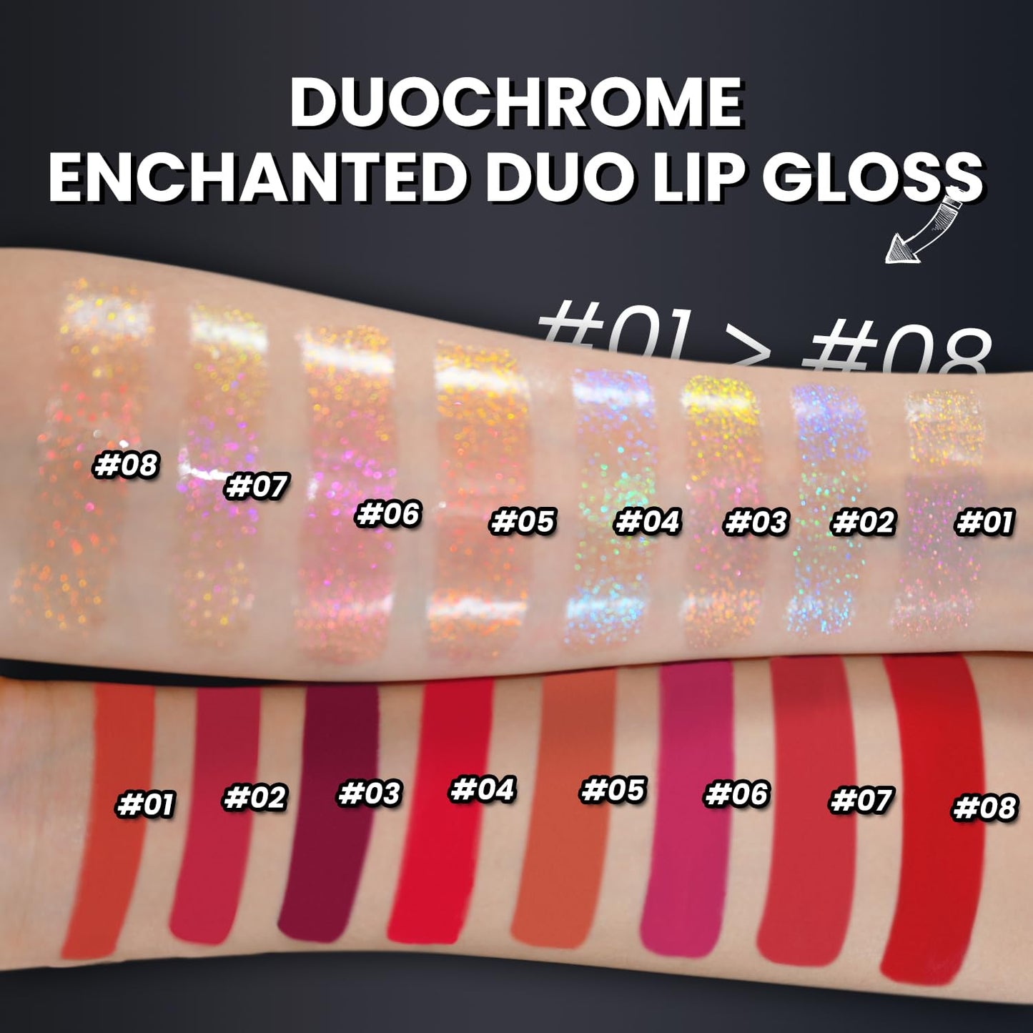 CHARMACY Multichrome Double Head Non-Stick Lip Gloss, Metallic Colourful Lip Glaze, Anti-transfer, Long Lasting Waterproof Liquid Lipstick Makeup (#06)