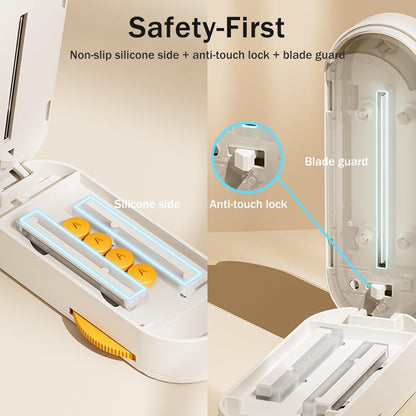 Multiple Pill Cutter - Pill Cutter Splitter for Small Tiny Large Pills Professional | Vertical Press-Down Cutting & Adjustable | Sturdy Blade & Guard | Includes Cleaning Brush (Orange)
