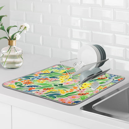 SHIYUE Dish Drying Mat for Kitchen Counter Super Absorbent Spring Kitchen Decor Microfiber Drying Matainers Rack Fast Pad Dish Drainer Mats(Cute Colorful Flowers,18''x24'')