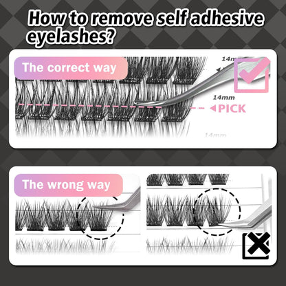 Self Adhesive Eyelashes, 156 Pcs Self Adhesive Eyelash Clusters, No Glue Needed, Invisible 2-Strip Tape - Longer Lasting, No Sticky Residue Pre Glued Eyelashes (Volume-Mixed)