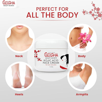 Geisha Kojic Acid Cream - 1.7 fl oz / 50 ml - Skin Brightening Cream for Face, Body, Hands - with Glycolic Acid