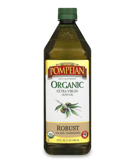 Pompeian USDA Organic Robust Extra Virgin Olive Oil, Contains Polyphenols, First Cold Pressed, Full-Bodied Flavor, Perfect for Salad Dressings & Marinades, 32 FL. OZ