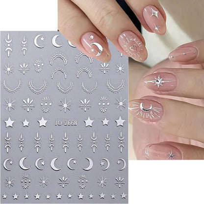 12 Sheets Metallic Moon Star Nail Art Stickers Decals Luxury Golden Silver Nail Stickers Sun Stars Moon Nail Art Design with Starlight Moon Charm Nail Adhesive Sliders for Women Manicure Decoration