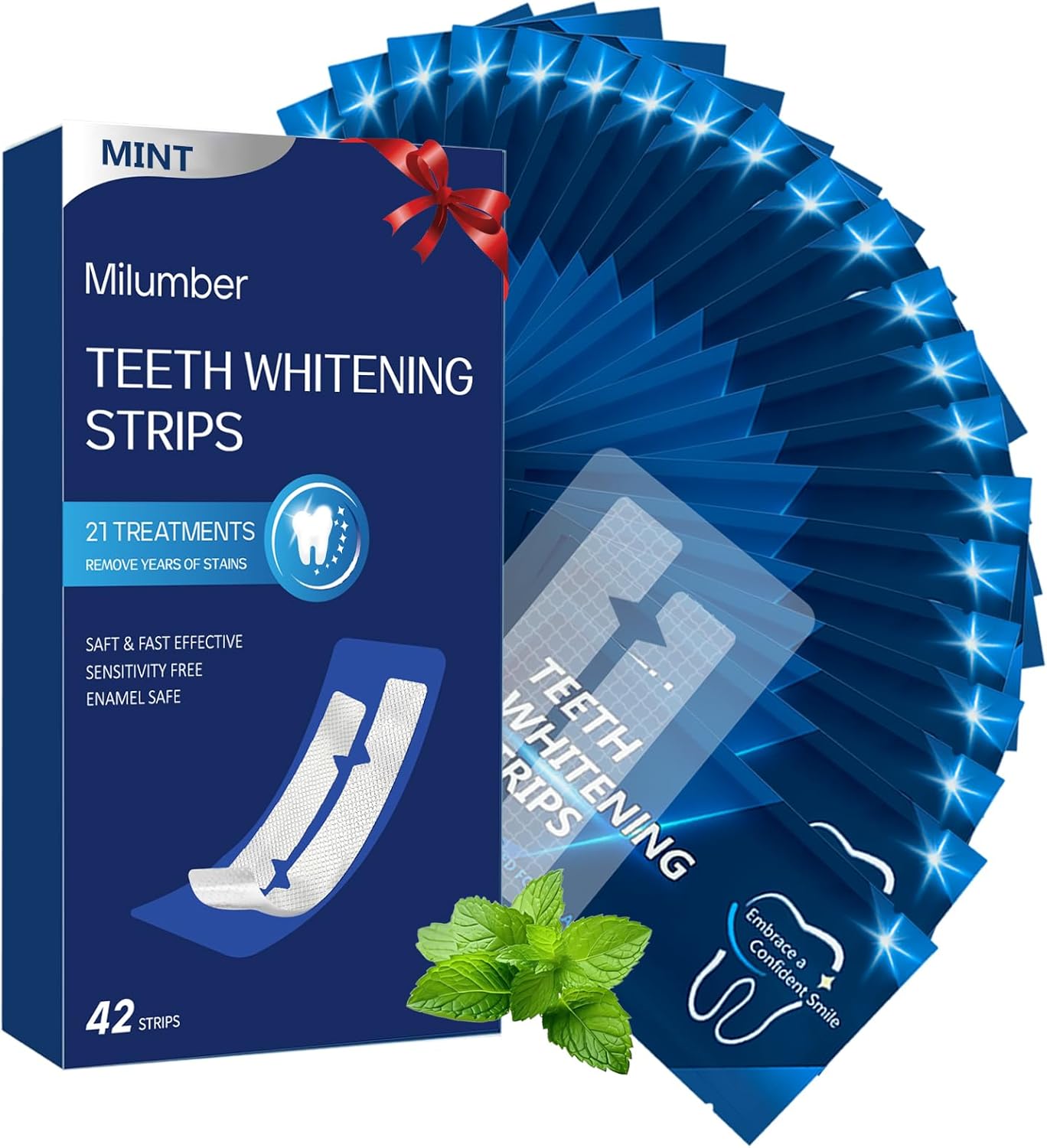 Teeth Whitening Strips for Sensitive, 42 Strips Whitener Safe Whitestrip, Deep Stains Removal Tooth Whitening, Enamel Safe Non-Slip Dry Strip Technology for Whiter Teeth, Mint
