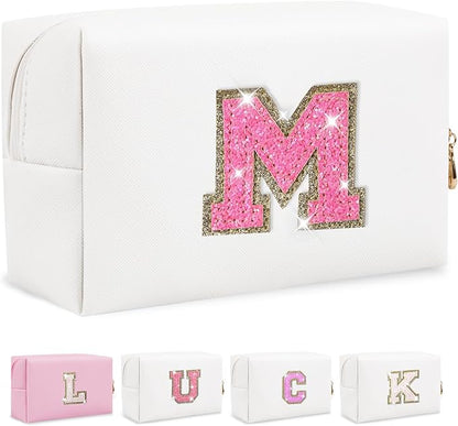 Initial letter patch makeup bag,
