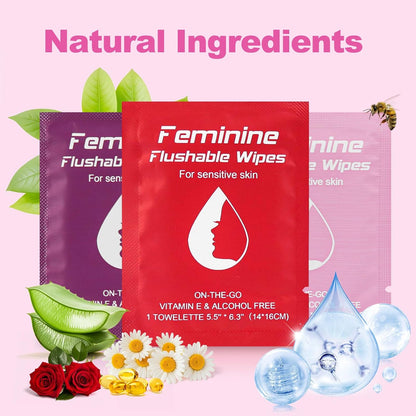 Feminine Wipes Individually Wrapped, Flushable Wipes Travel,Travel Wipes for Women,Feminine Care Wet Wipes Travel Size Vaginal Wipes for Adult, Girl and Homeless 150