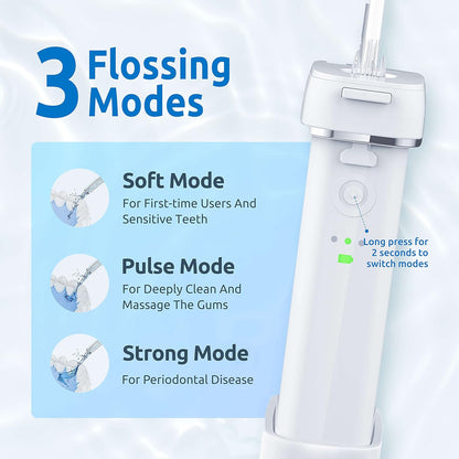 SYNHOPE Mini Cordless Portable Water Flosser Teeth Cleaner Pick, Telescopic Water Tank, 3 Modes & IPX7 Waterproof, Home & Travel Oral Irrigator for Teeth, Braces Bridges Care, White