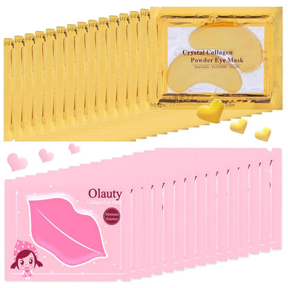 firstfly 30 Pairs Collagen Lip Masks & 24K Gold Eye Masks, Reduce Dark Circles, Puffy Eyes, Undereye Bags, Wrinkles, Effectively Nourishes the Lip & Eye Skin Gel Eye Patches