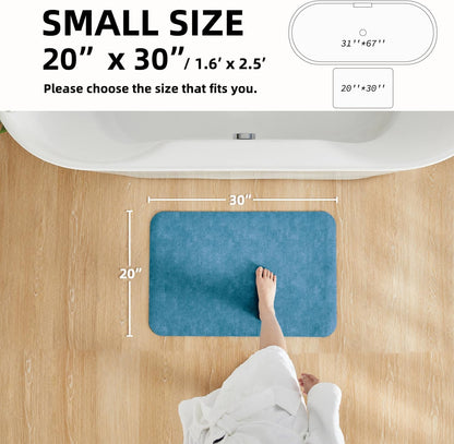 Bathroom Mat Quick Dry, Bathroom Rugs Non Slip Washable Thin Absorbent Bath Mat Fits Under Door Bathroom Floor Mat Perfect for Bath, Shower, or Sink 20"x30" Denim Blue