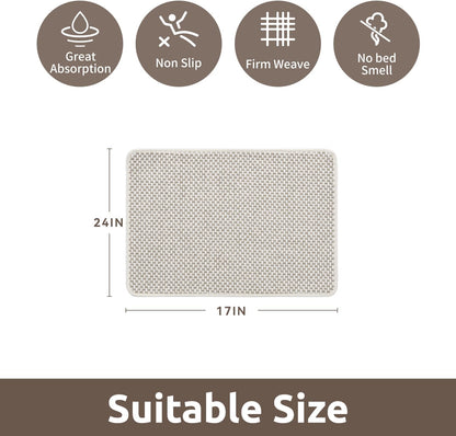 AMOAMI Chenille Bath Mat Super Absorbent Bathroom Mat Quick Dry Bath Mats for Bathroom Rubber Backed Bathroom Rugs Non Slip Washable Fit Under Door, Front of Bathtub, Sink, Beige&White 17"x24"