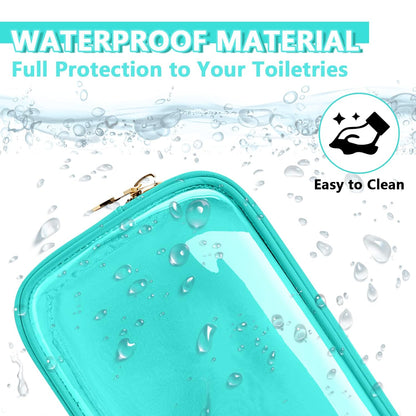 Clear Small Makeup Bag with Zipper, Nylon&PVC Cosmetic Travel Bag Preppy TSA Approved Toiletry Bag for Women Girls, Transparent Waterproof Makeup Pouches Cute Travel Bag for Purse(Small-Mint Green)