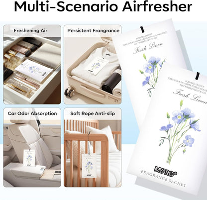 MYARO 12 Packs Linen Scented Sachets for Drawer and Closet, Long-Lasting Sachets Bags Air Freshener Fresh Scents, Potpourri Bags Home Fragrance for Lover