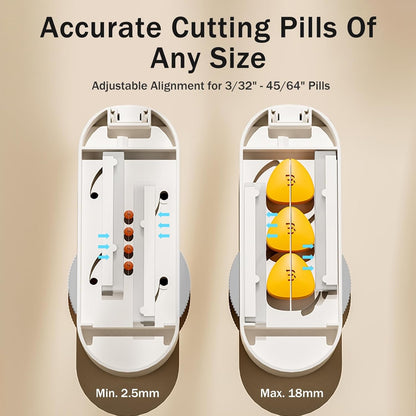 Multiple Pill Cutter - Pill Cutter Splitter for Small Tiny Large Pills Professional | Vertical Press-Down Cutting & Adjustable | Sturdy Blade & Guard | Includes Cleaning Brush (Grey)