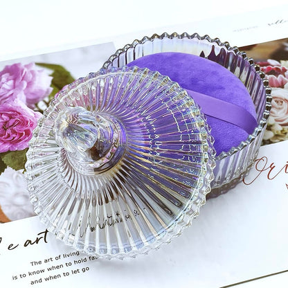 2 Pack Extra Large 5.2" Beige & Purple Powder Puffs and 5.3" Glass Container – Oversized Soft Body & Face Large Powder Puff Dusting Powder Jar Holder Case(Dazzling colors Glass)