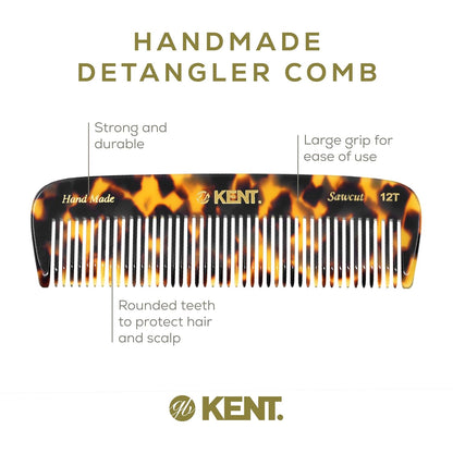 Kent 12T TY Pocket Comb - Handmade Wide Tooth Hair Comb for Men, Women, and Kids - Travel, Beard, and Mustache Comb - Saw Cut and Hand Polished Made in England