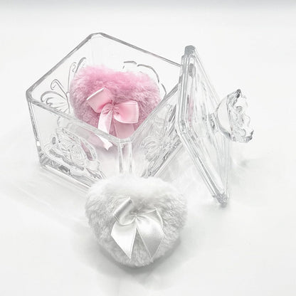 Body Powder Puff and Container - Glass Dusting Powder Container with 2 Soft Puffs – Vintage Powder Puff Case for Women & Girls (3.74x3.74x4.53 H IN) - GRB013-Transparent