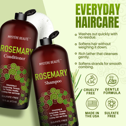 Rosemary Shampoo and Conditioner for Hair Growth, Sulfate Free Organic Rosemary Oil Shampoo De Romero Para Crecimiento, Promotes Hair Growth & Scalp Health, for Men Women - 16 fl oz each