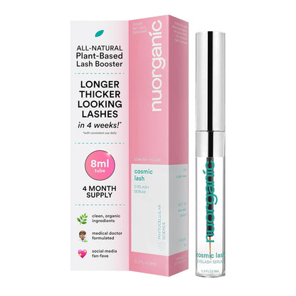 nuorganic Cosmic Lash Serum Without Prostaglandins | Eyelash Growth Serum for Thicker, Longer, More Defined Lashes | 4-Month Supply XL Size | Made in USA | cGMPA Certified Lab | 8ml