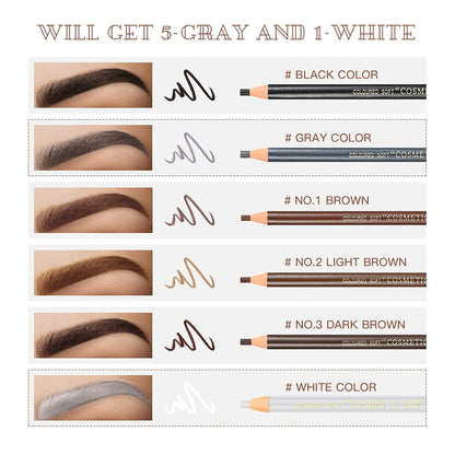 Waterproof Eye-Brows Pen-cil Set, Pull Cord Peel-off Eyebrow Pencil Microblading Eyebrow Pen Supplies Kit, White Eye-Liner Pencil and Eyebrows Tool Tattoo Makeup For Marking (5+1 Gray)