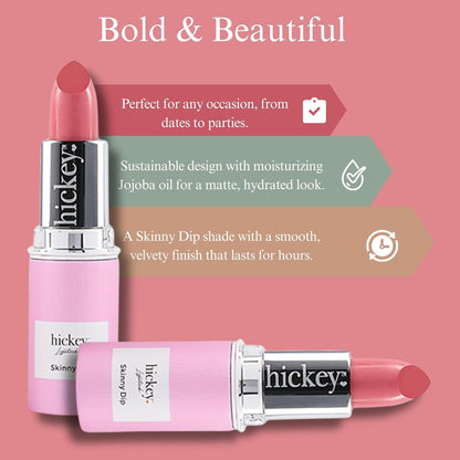 Hickey Lipstick Skinny Dip Light Pink Lipstick Refill - Long Lasting Lipstick for Women - Hydrating & Moisturizing Shade, Lip Color for Women, Gluten-Free & Vegan with Highly Pigmented