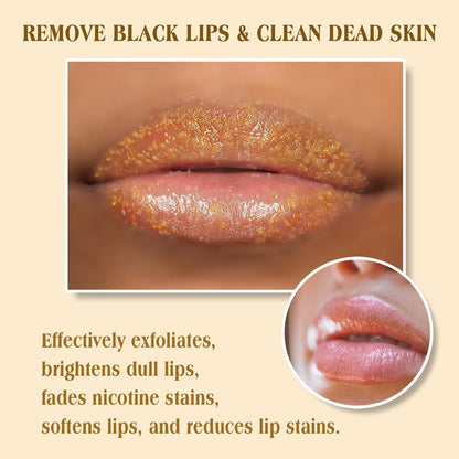 Turmeric Lemon Lip Scrub with Brush, Lip Scrubber Exfoliator for Dark Lips, Dry, Chapped Lips, Reduce Fine Lines, Natural Nourish Sugar Lip Scrub with Aloe Vera, Deep Hydration Moisturization 100g