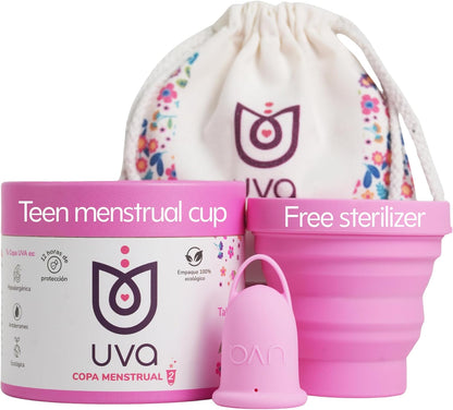 UVA 2 Reusable Menstrual Cup Kit - Size 0 for Light Flow - 10-Year Durable & Leak-Proof Silicone - Small Menstrual Cup, Sterilizer & Traveling Bag Period Cup Set