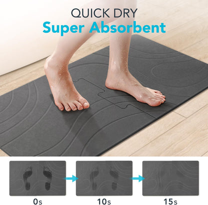 32 * 20 Large Stone Bath Mat for Bathroom Quick Dry Diatomaceous Earth Bath Mat, Non Slip Magic Absorbent Bathroom Floor Shower Mat Water Absorbing Diatomite Stone Dying Bathmat Grey