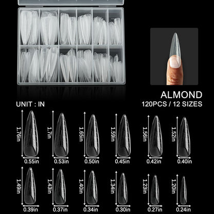 120Pcs Matte Dual Nail Forms,Long Almond Extension Poly Nail Gel Nail Forms Full Cover Nail Molds 12 Sizes for Solid Nail Gel Glue Nail Art Design Salon&DIY