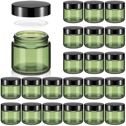 Domensi 32 Pcs 2 oz Glass Jars with Lids Travel Size Round Leakproof Empty Cosmetic Jars with Inner Liners Lid for Storing Makeup Lotions Face Cream Ointments Candle DIY Making (Olive Green)