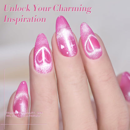 Born Pretty Cat Magnetic Eye Gel Nail Polish,Pink Glitter Cat Magnetic Gel Nail Polish Love Letter Magnetic Nail Polish for Nail Art Manicure Salon DIY at Home 15ML