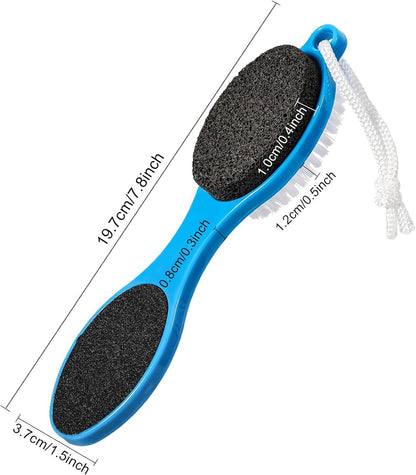 Pumice Stone Brush for Feet 4 in 1, Foot File Callus Remover, Foot Rasp and Sand Paper Pedicure Tools with Handle, Shower Foot Scrubber, Soft Smooth Feet for Home Foot Care,4 Pack